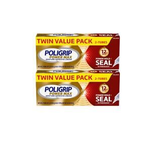 2 Twin Value Pack Poligrip Power Max Denture Adhesive Cream 4 Total Tubes